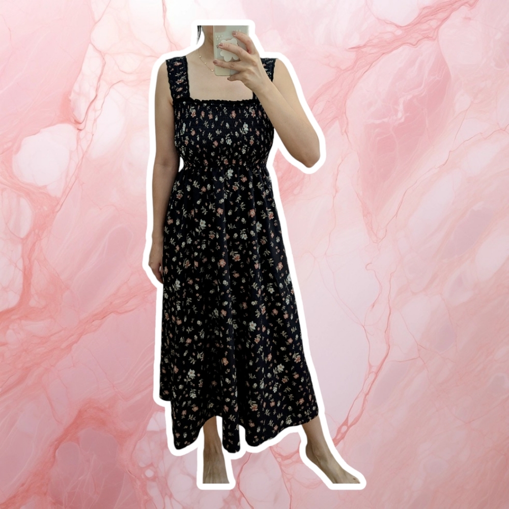 OPT Navy Floral Midi Dress